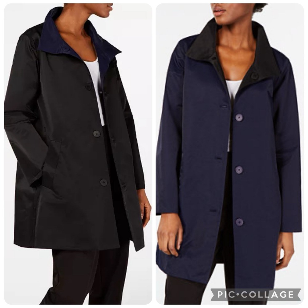 EILEEN FISHER M Reversible Organic Cotton Nylon Coat Old Money Academia Black